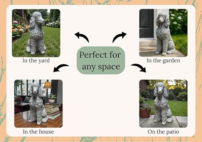 Poodle Concrete Statue Outdoor Dog Garden Figure Pet Memorial Stone Cement Sympathy Gift Yard Sitting Puppy Sculpture Pets Lovers Gift Patio Decoration