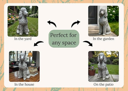 Poodle Concrete Statue Outdoor Dog Garden Figure Pet Memorial Stone Cement Sympathy Gift Yard Sitting Puppy Sculpture Pets Lovers Gift Patio Decoration
