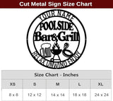 MeMate Poolside Bar & Grill Sign, Outdoor Pool Decor, Large Metal BBQ Sign, Personalized for Backyard Patio Porch Deck, Custom Name Housewarming Gifts for Family Friends