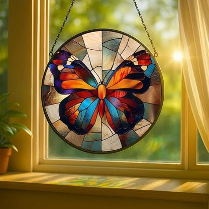 Stained Glass Window Hanging - Radiant Sun and Garden Scene Sun Catchers Indoor Stained Glass Panels Wall Decor for Mom Wife Lovers Festive 11.8in