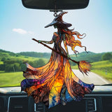 Halloween Witch Acrylic Suncatcher Stained Glass Effect Window Car Hanging Christmas Ornament Indoor Outdoor Decor Garden Sun Catcher Panel for Halloween Lover for Women Mom Grandma