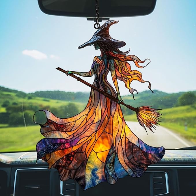 Scary Witch Acrylic Suncatcher Stained Glass Effect Window Car Hanging Christmas Ornament Indoor Outdoor Decor Garden Sun Catcher Panel for Halloween Lover for Women Mom Grandma