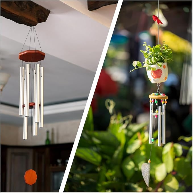 Wind Chime Tubes 30Pcs Wind Chime Kit for DIY Home Garden Outdoor Hanging Decorations 5 Different Length (Wind Chime+ String)