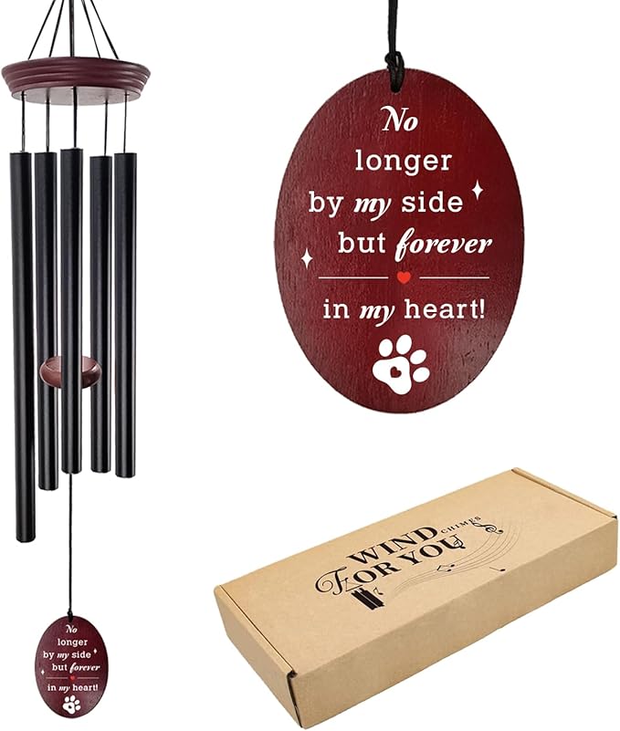 Pet Memorial Wind Chime, Dog Memorial Wind Chimes for Loss of Dog, Tuned Aluminum Tubes in G Scale, Wooden Top, Sympathy Pet Loss Gifts for Garden Patio – Forever in My Heart