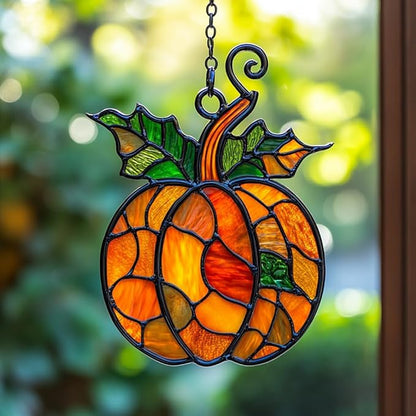 Pumpkin Acrylic Suncatcher Stained Glass Effect Window Car Hanging Christmas Ornament Indoor Outdoor Decor Garden Sun Catcher Panel for Acrylic Suncatcher Lover for Women Mom Grandma