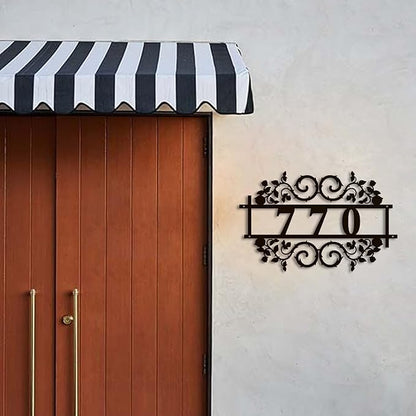 Personalized Gothic House Number metal Signs,Custom Address Number Metal Wall Art Decor,Black Plaques Outdoor wall Decorative Signage,Shed(8-30 Inches) (Rose B)