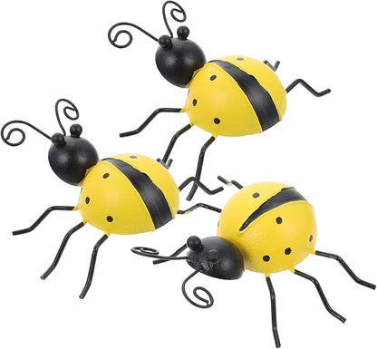 ORFOFE 3pc Iron Ladybug Ornaments Adorable Garden Statues for Outdoor Bright Decoration for Home Patio and Landscape Fun Friendly Design