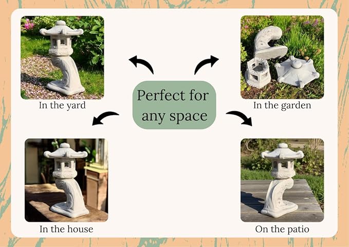 Japanese Pagoda Statue Outdoor Lantern Sculpture Zen Garden Decoration Chinese Stone Style Cement Oriental Lantern Figure Concrete Yard Gift Asian Ornament