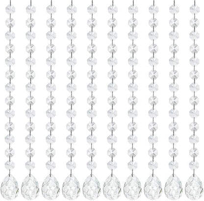 KANPURA 1ft Clear Crystal Bauhinia Prism Beads Strands for Chandelier Garland Gem Octagon Bead Chains Hanging Decorations for Christmas Winter Party Centerpiece(10 Pack)
