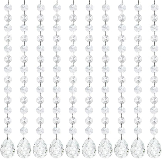 KANPURA 1ft Clear Crystal Bauhinia Prism Beads Strands for Chandelier Garland Gem Octagon Bead Chains Hanging Decorations for Christmas Winter Party Centerpiece(10 Pack)