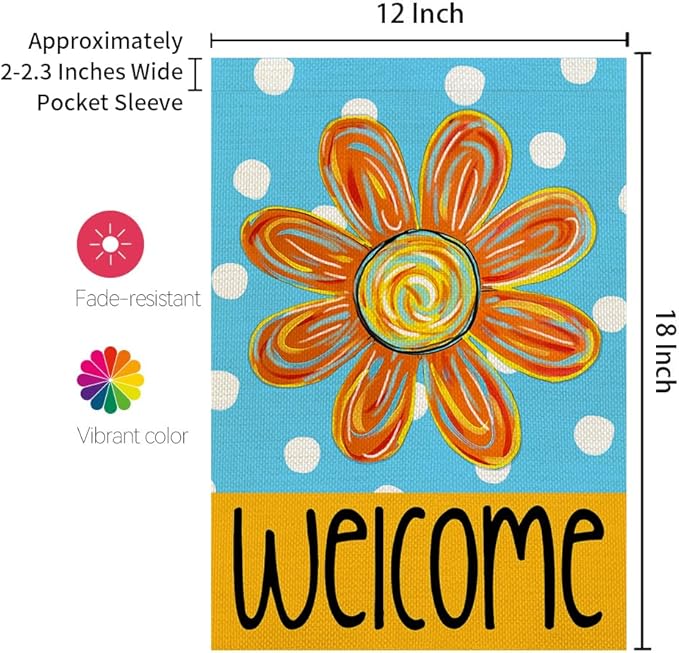 CROWNED BEAUTY Summer Floral Garden Flag Double Sided 12x18 Inches Small Burlap Seasonal Welcome Yard Porch Decoration for Outside (Blue) CF1838-12