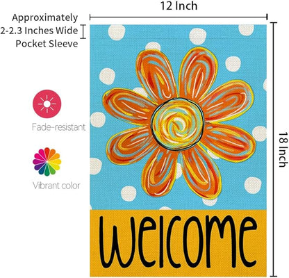 CROWNED BEAUTY Summer Floral Garden Flag Double Sided 12x18 Inches Small Burlap Seasonal Welcome Yard Porch Decoration for Outside (Blue) CF1838-12