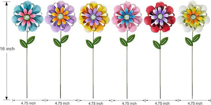Metal Flower Garden Stakes, 6 Pc. Set, Large Colorful Decorative Landscape and Gardening Outdoor Decor, Lawn and Yard Ornament, Rust and Weather Resistant