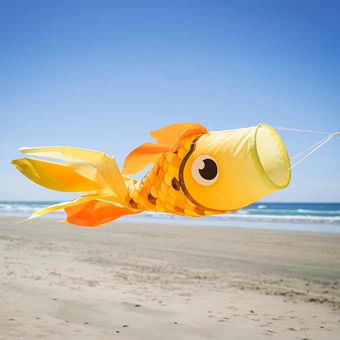 In the Breeze 5244 — 40-inch Gold Shimmer Damsel Fish — Large, Colorful Printed Fishsock with Iridescent Details