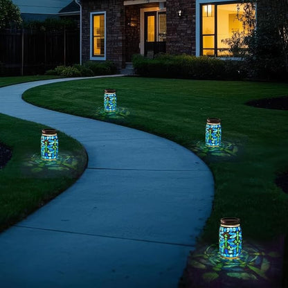 Starsoul Solar Hanging Lanterns Outdoor Waterproof, Mosaic Dragonfly Decor Glass Solar Outdoor Lights, Decorative Solar Lantern for Outside Pathway Patio Porch Yard Decor