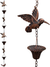 Rain Chain for Gutters,8.5FT Rain Catcher Chain for Outside with 7 Metal Cups & Hummingbird Decor,Adjustable Hanging Rain Hutter Chain Downspout Substitute for Garden Drainage & Eaves (Brown)