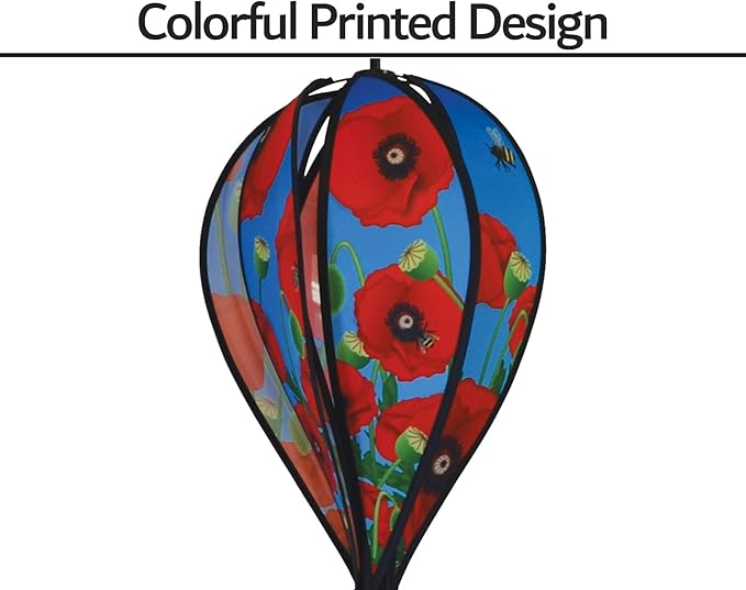 In The Breeze 0984 Red Poppies Hot Air Balloon Spinner-Outdoor Hanging Decoration