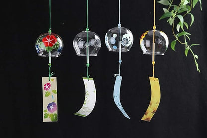 Falytemow Japanese Wind Chimes Romantic Flowers Small Wind Bells Handmade Glass Japanese Style Pendant for Birthday Present Home Decors (Morning Glory, Hibiscus, Sunflower, Willow, 8 cm)