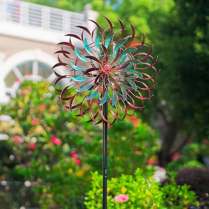 VEWOGARDEN 19" Dia Large Wind Spinner Outdoor with 6 Blades, Metal Kinetic Wind Sculptures & Spinners for Yard, Garden, Lawn Decorations