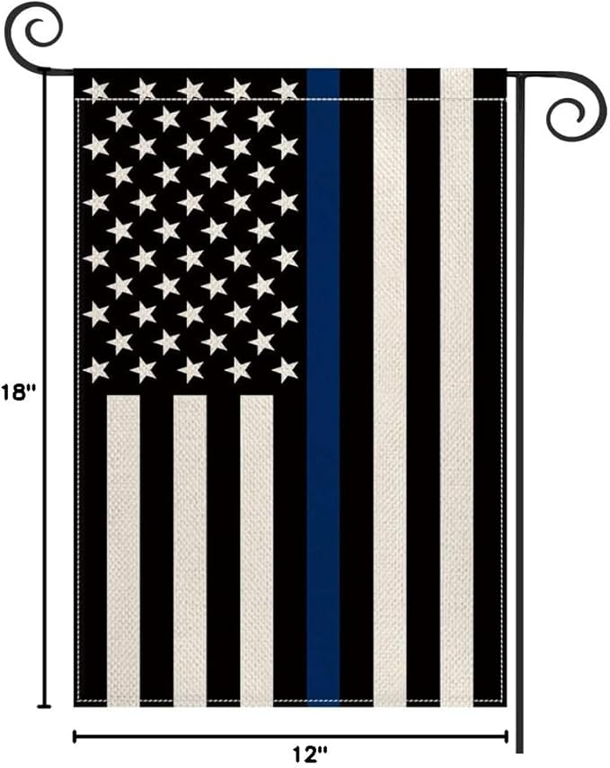AVOIN colorlife Thin Blue Line Garden Flag 12x18 Inch Double Sided, American Stars and Stripes Police Officers Solidarity Yard Outdoor Decoration