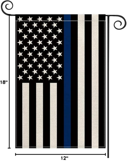 AVOIN colorlife Thin Blue Line Garden Flag 12x18 Inch Double Sided, American Stars and Stripes Police Officers Solidarity Yard Outdoor Decoration