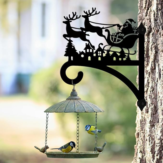 peacoblue Iron Plant Hangers Hooks for Outdoor Indoor Hanging Plant Flower Fern Pot Lantern Bird Feeder,11.8"x15.2" Weather Resistant Metal Wall Holder for Porch Garden Farmhouse(Santa Claus and Elk)