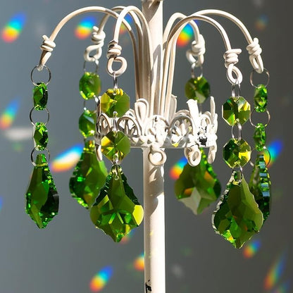 20PACK 38mm Crystal Chandelier Prism Replacement Maple Leaf Pendant Connected Glass Octagon Beads Curtain for Chandelier Christmas Decoration (Olive Green)