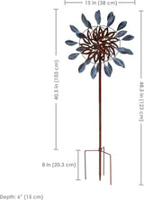 Sunnydaze Whirling Petals Metal Garden Wind Spinner - Spinner Outdoor Decor with 4-Point Step-in Stake - Dual-Wind Motion - 48" H