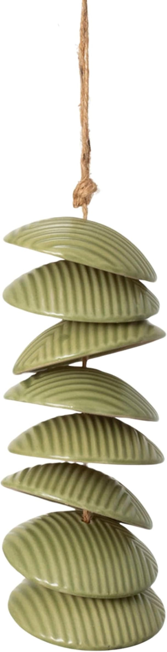 Woodstock Chimes Ceramic Disc Chime 26" Sage Green Wind Chime for Outside, Ceramic Shell Design Chimes for Garden Porch, Patio Decor, Unique Gift CCSGR
