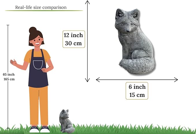 Sitting Fox Statue Garden Sculpture Painted Animal Figure Concrete Outdoor Decoration Yard Ornament Animals Lovers Gift Porch Fox Figurine Backyard Art