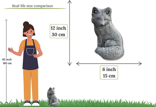 Sitting Fox Statue Garden Sculpture Painted Animal Figure Concrete Outdoor Decoration Yard Ornament Animals Lovers Gift Porch Fox Figurine Backyard Art
