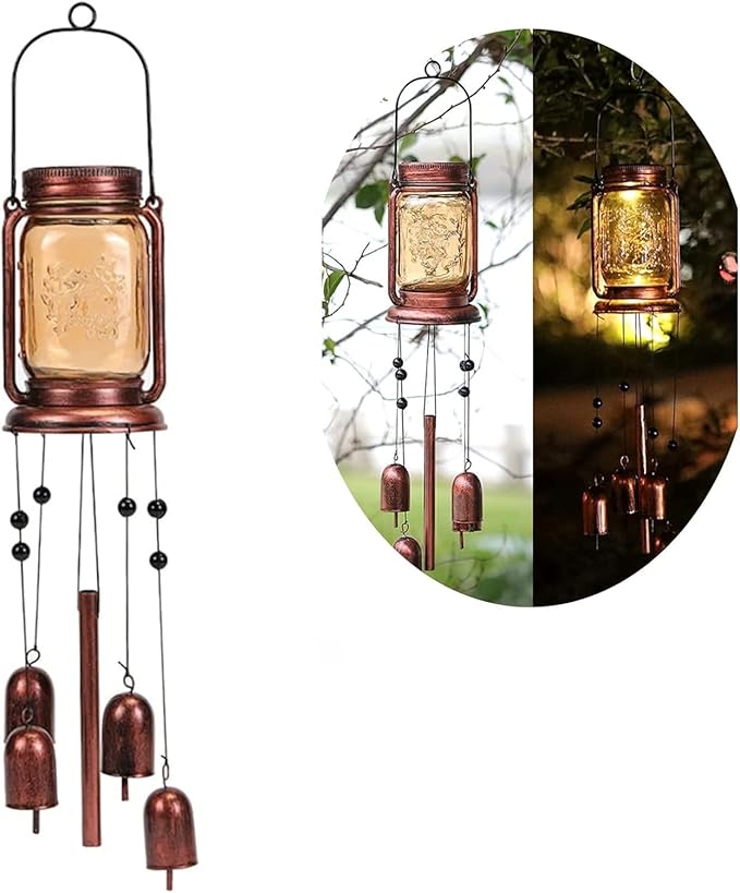 Solar Wind Chimes for Outside, Birthday Mother' s Day Gifts for Mom Women Grandma,Solar Mason Jar Wind Chime Light Unique Hanging Wind Chimes Outdoor,IP65 Waterproof, Yard Garden Terrace Courtyard