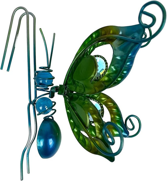 Metal Butterfly Flower Pot Huggers Gorgeous Butterfly Dragonfly Planter Hanging Figurines with Artificial Gemstones in the Wings 6 Inch Iron Insect Garden Art Sculptures Hanger Ornaments (B)