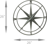 Zeckos Weathered Silver Finish Metal Nautical Compass Rose Wall Décor Hanging - Large 26 Inch Diameter Maritime Art Piece for Timeless Coastal Charm - Easy To Hang