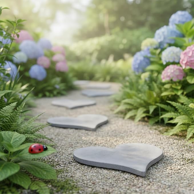 Comfy Hour 12.6" Extra Large Heart Shaped Cast Iron Stepping Stone, 1.2" Thick Heavy Duty Metal Garden Paver, Weatherproof Decorative Path Stone for Outdoor Walkway & Yard, Antique Beige Gray