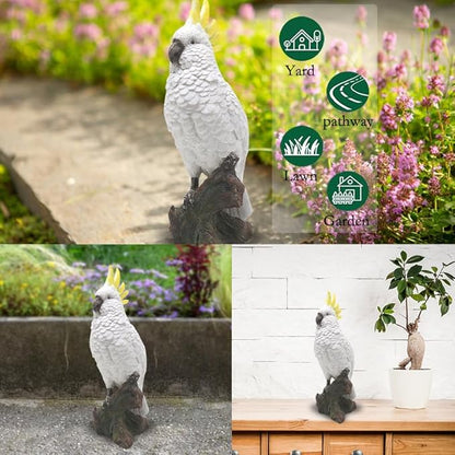 Decorative Parrot Garden Statue, Garden Decor Sculptures Statues Outdoor, Cockatoo Bird Tropical Indoor Desk Decor, Yellow White, 14.96 inches high