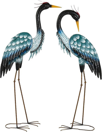 Extra-Large 45.3" Crane Decor, Handcrafted Metal Heron Lawn Sculptures with Stable U-Ground Stakes, Backyard Decoration, Metal Garden Bird Animal Yard Art, Lawn Ornament