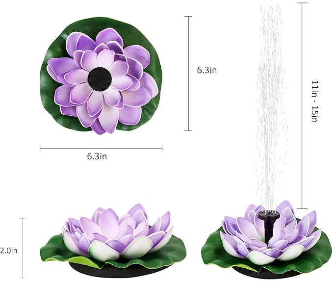 Solar Water Fountain for Bird Baths, Floating Solar Powered Water Fountain Pump for Birdbath, Garden, Pond, Pool, Outdoor Decor, Water Lily, Lavender