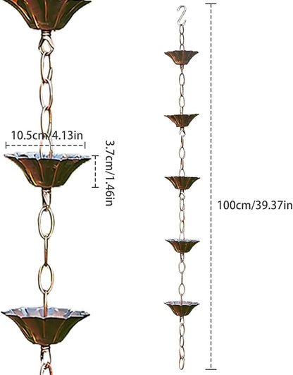 Rain Chain Copper Imitation Rain Chains for Gutters 3.3ft with 5 Cups Japanese Style Decorative Downspout Alternative Easy to Install Style 1