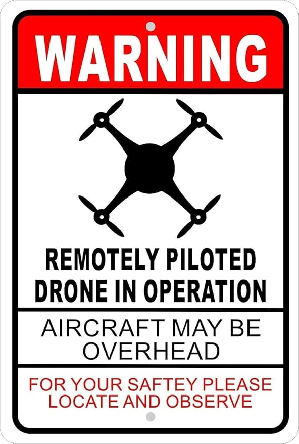 CCPARTON Metal Sign Warning Drone in Operation Aircraft Overhead Signs Warning Traffic Road Street Caution Sign Indoor Outdoor Signs for Home Office Work 8x12 Inches