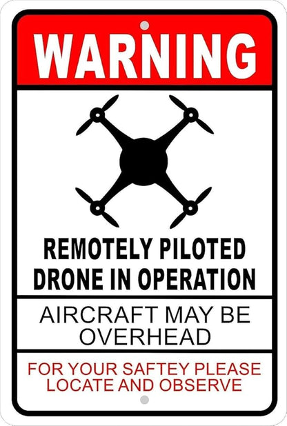 CCPARTON Metal Sign Warning Drone in Operation Aircraft Overhead Signs Warning Traffic Road Street Caution Sign Indoor Outdoor Signs for Home Office Work 8x12 Inches