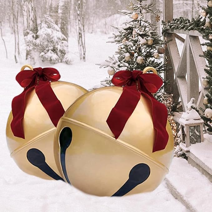 2PCS Inflatable Christmas Ball 23.6IN Giant Jingle Bell Inflatable Ball Fun Christmas Inflatable Yard Decor Xmas Balloon Pendant Outdoor Ornament for Garden Yard Patio Christmas Holiday Decor