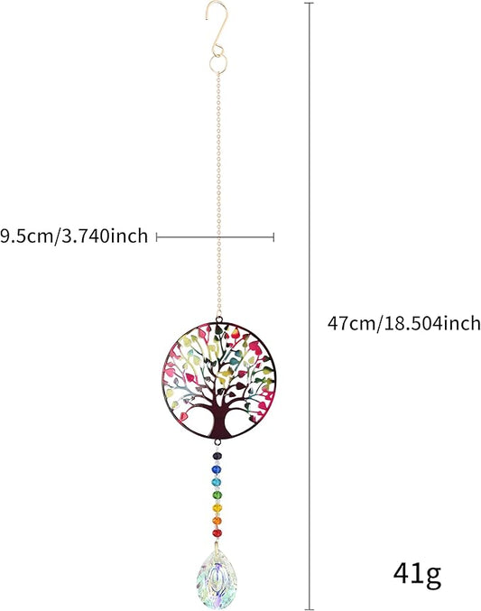 Tree of Life Crystal Suncatcher, Hanging Garden Suncatchers, Tree of Life Crystal Decoration for Window & Garden, Decorative Hanging Ornament