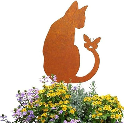 FABULETTA Sitting Cat Garden Decoration Rusty Iron Statue 30x22cm Outdoor Ornament for Yard Lawn Patio Decor Weather Resistant Metal Art(Sitting cat)