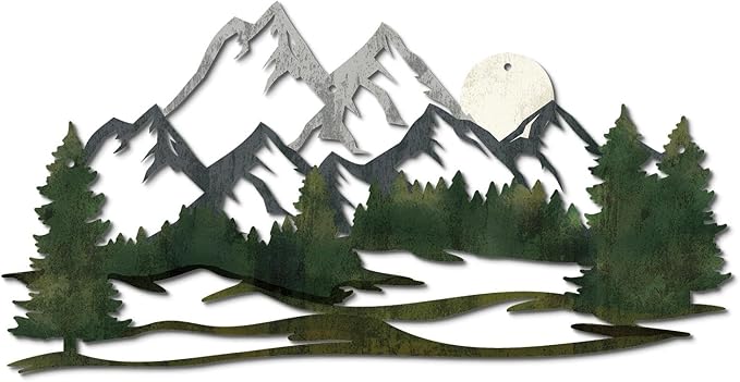 Putuo Decor Mountain Landscape Metal Wall Art Forest Design Vintage Nature Decor for Living Room, Bedroom, Office