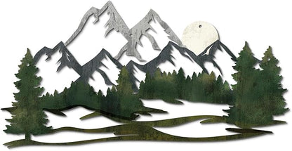 Putuo Decor Mountain Landscape Metal Wall Art Forest Design Vintage Nature Decor for Living Room, Bedroom, Office