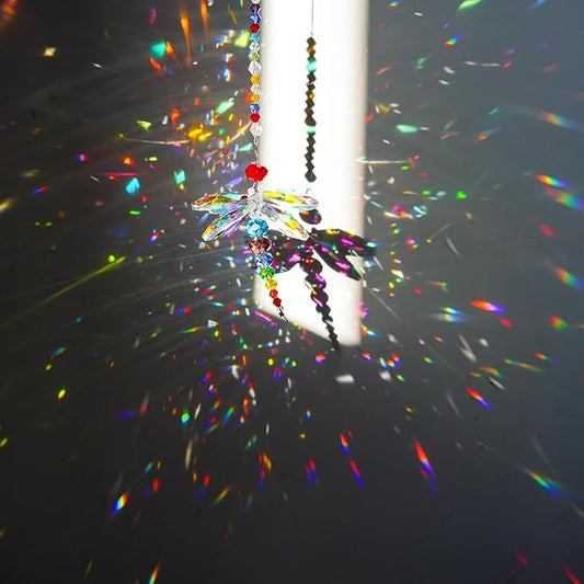 2-Pack Hanging Dragonfly Crystal Suncatcher - Rainbow Beads & Prisms for Home Windows, Christmas Tree & Holiday Decor