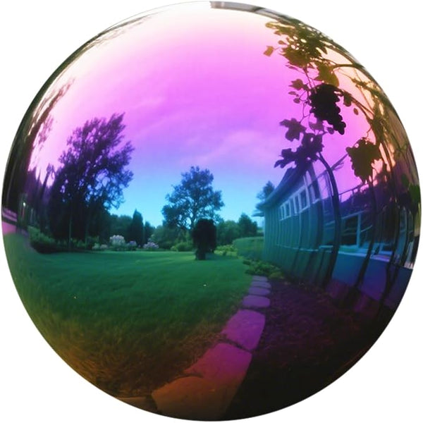 12 Inch Stainless Steel Gazing Ball, Garden Gazing Globe Mirror Ball, Polished Shiny Sphere for Garden Yard Outdoor, Swimming Pool Decoration (Rainbow)