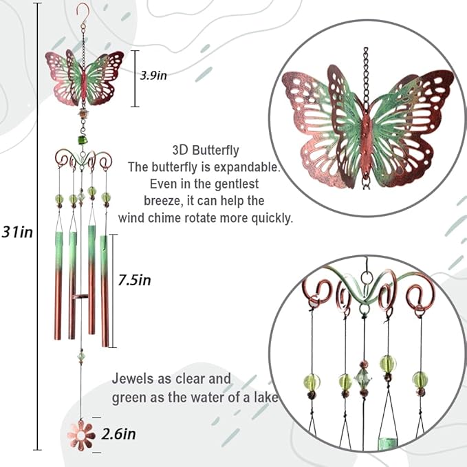 Butterfly Gifts for Women/Men, Butterfly Wind Chimes for Garden/Yard Decor,Birthday for Grandma/Mom，31in