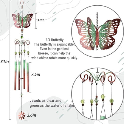 Butterfly Gifts for Women/Men, Butterfly Wind Chimes for Garden/Yard Decor,Birthday for Grandma/Mom，31in